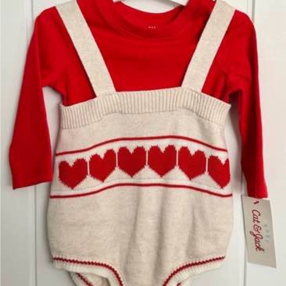 Cat & Jack Red and Cream Heart Romper